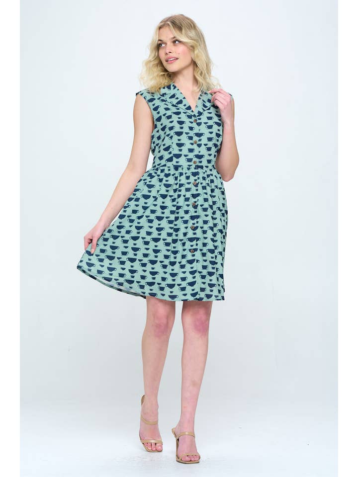 SM WARDROBE - Wholesale Dress - Women's - Tea Cup Print Tea Dress