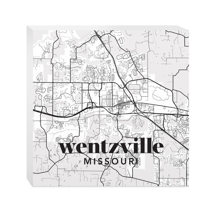 10x10 Wood Block-Black & White Minimalistic Wentzville Missouri Map for wholesale on Faire