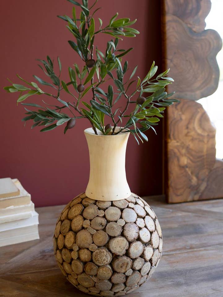 VASE EN BOIS ÉPISSÉ - 14" COURT pour la vente par Kalalou