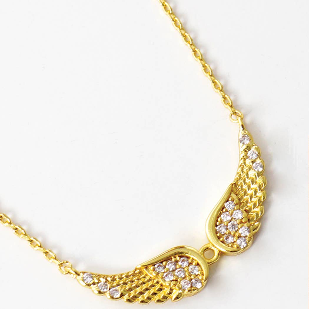 Fashion City - Wholesale Pendant/Charm Necklace - CZ Gold-Dipped Wings Necklace0