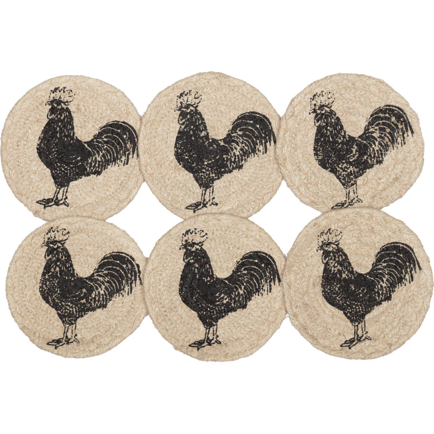 VHC Brands - Wholesale Coasters - Sawyer Mill Charcoal Poultry Jute Coaster Set of 61