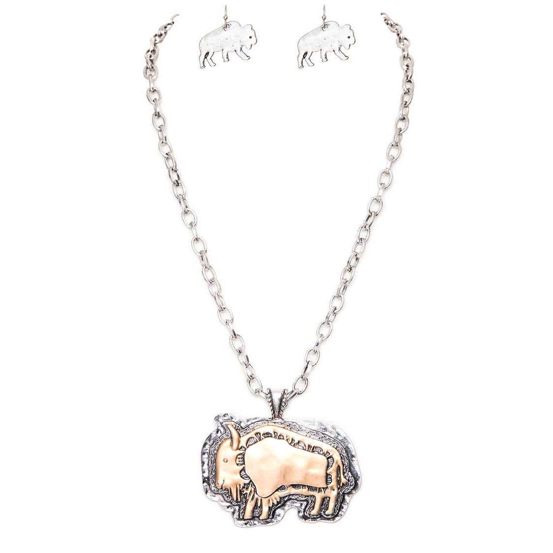 Artini Accessories - Wholesale Jewelry Set - 2 Tone Bull Pendant Necklace Set1