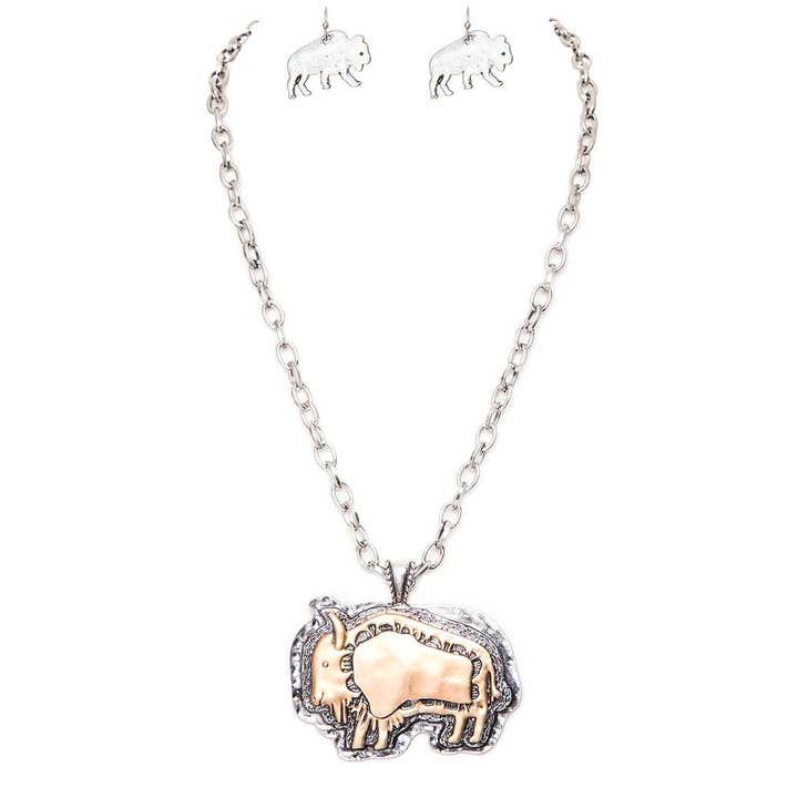 Artini Accessories - Wholesale Jewelry Set - 2 Tone Bull Pendant Necklace Set1