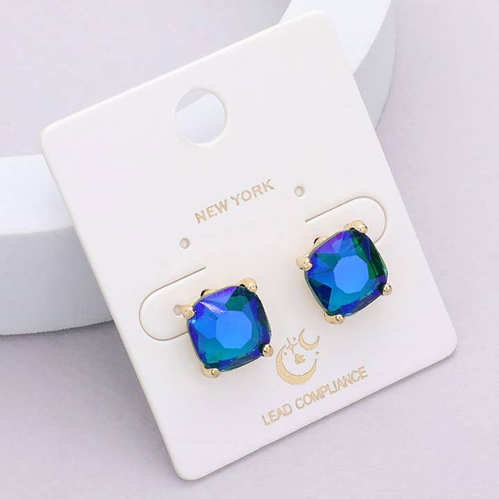 Sensibling Corp. - Wholesale Stud/Post Earrings - Cushion Square Stone Stud Evening Earrings