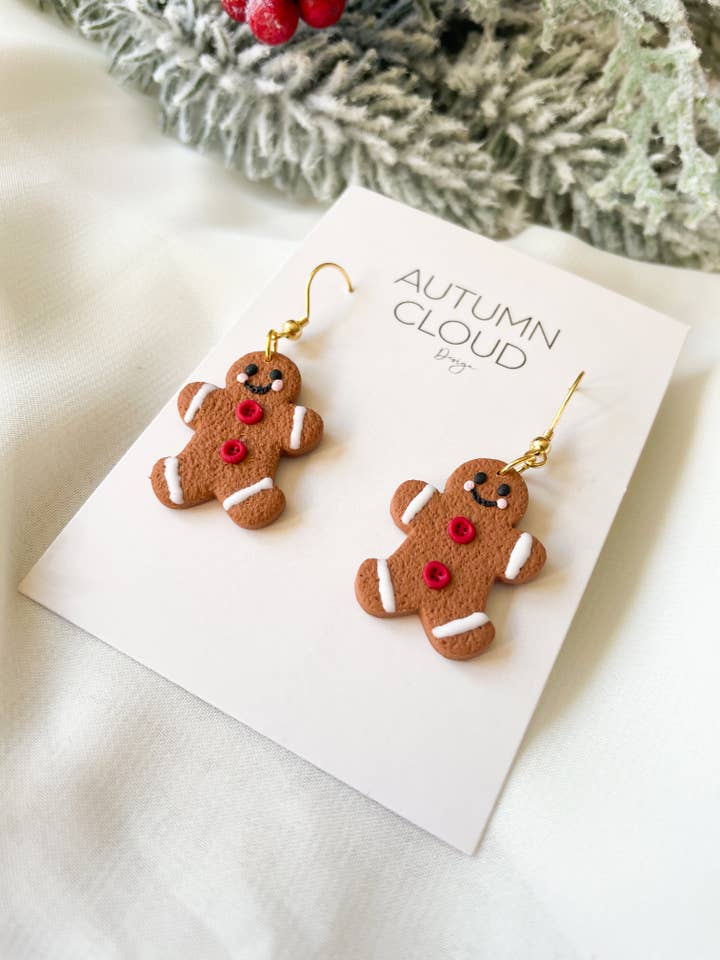 Boucles d'oreilles pendantes en pain d'épice - Boucles d'oreilles en pâte polymère pour la vente par Autumn Cloud Design