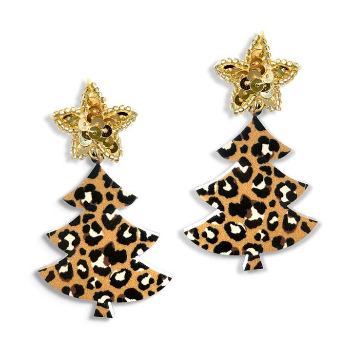 Spotlight Leopard Christmas Tree Earrings for wholesale by Viv&Lou