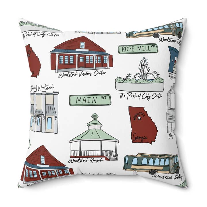 Coussin décoratif Woodstock GA, décoration intérieure confortable, coussin personnalisé, cadeau HomeGoods, coussin d'accent pour les amoureux de la Géorgie, motif Woodstock pour la vente par OhhhSoPeachy