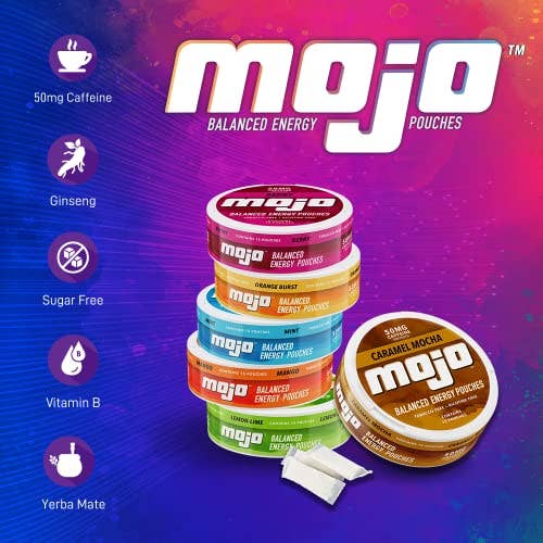 Shop The King - Wholesale Sports/Energy Drink - Mojoâ„¢ Balanced Energy Pouches | Healthier Energy Drink Alternative | Zero Sugar & Calorie-Free with Ginseng, Yerba Mate, B-Vitamins, and Amino Acids | 15 Pouches Per Can | 5 Cans of Lemon Lime