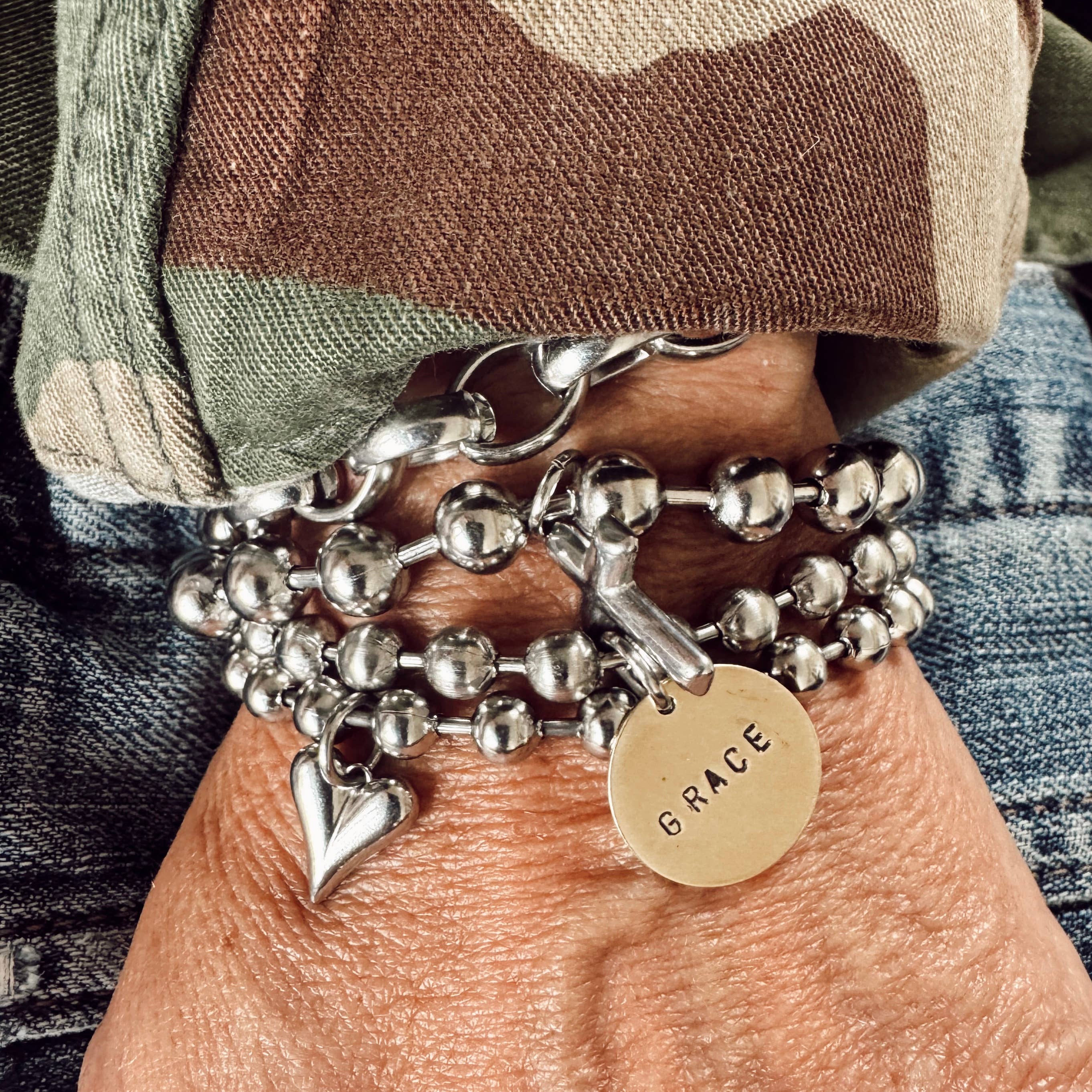 Sosobella Designs - Wholesale Charm/Dangle Bracelet - Hand Stamped Coin Bracelet = GRACE2