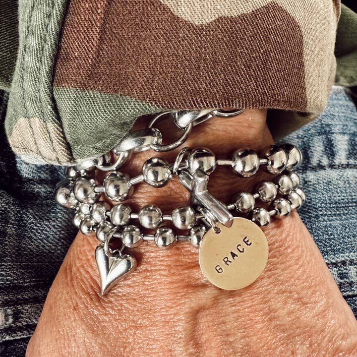 Sosobella Designs - Wholesale Charm/Dangle Bracelet - Hand Stamped Coin Bracelet = GRACE2