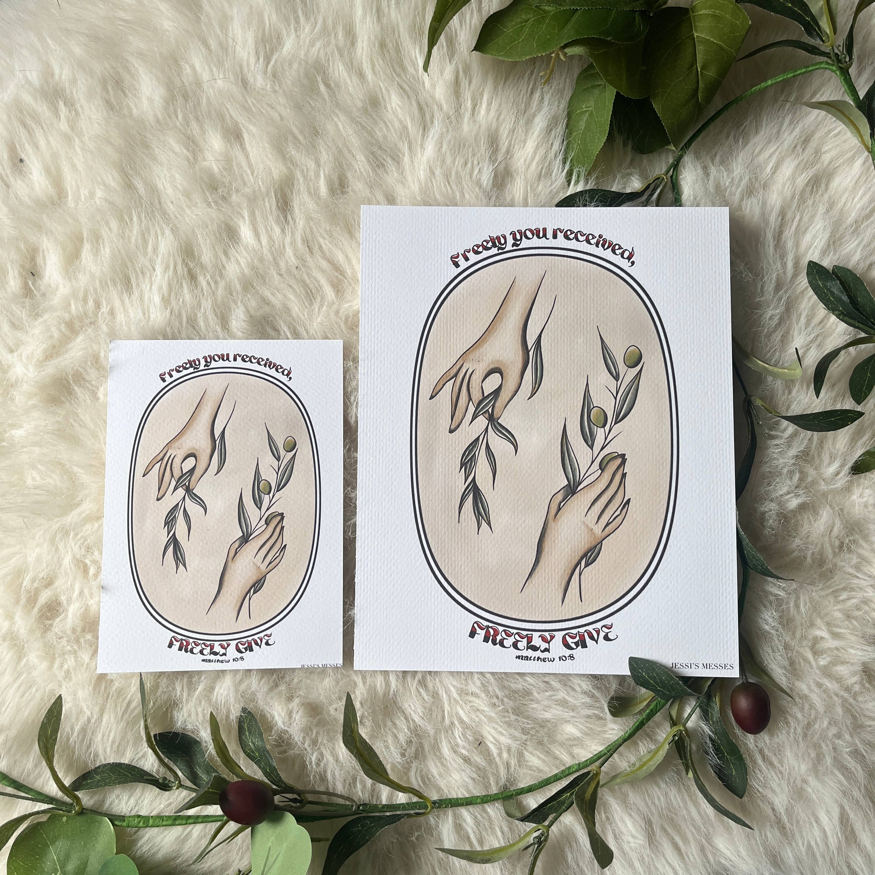 Jessi's Messes - Wholesale Art Print - Matthew 10:8 give freely christian art print1