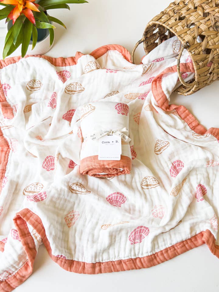 Coca + B.™ - Wholesale Milestone Blanket - Kids & Baby - Organic Seashell Baby Blanket | Coastal Beachy Nursery Decor1