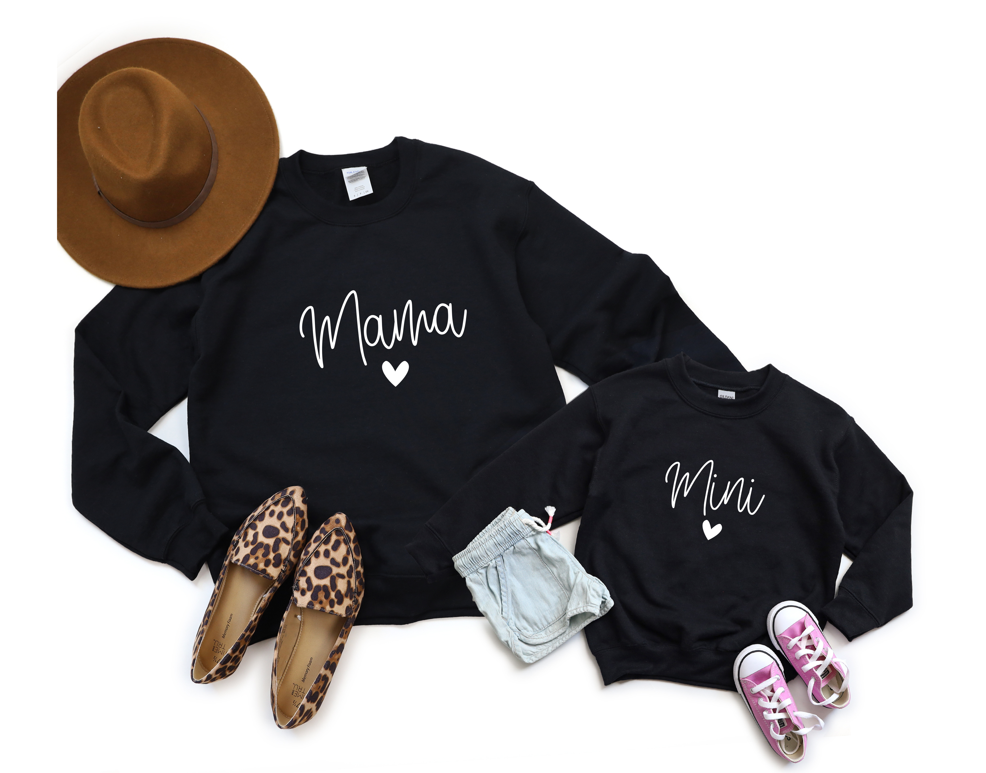 Llum del Sol – wholesale Mommy & me-set – Mama & mini matchande retrohjärtetröjset6