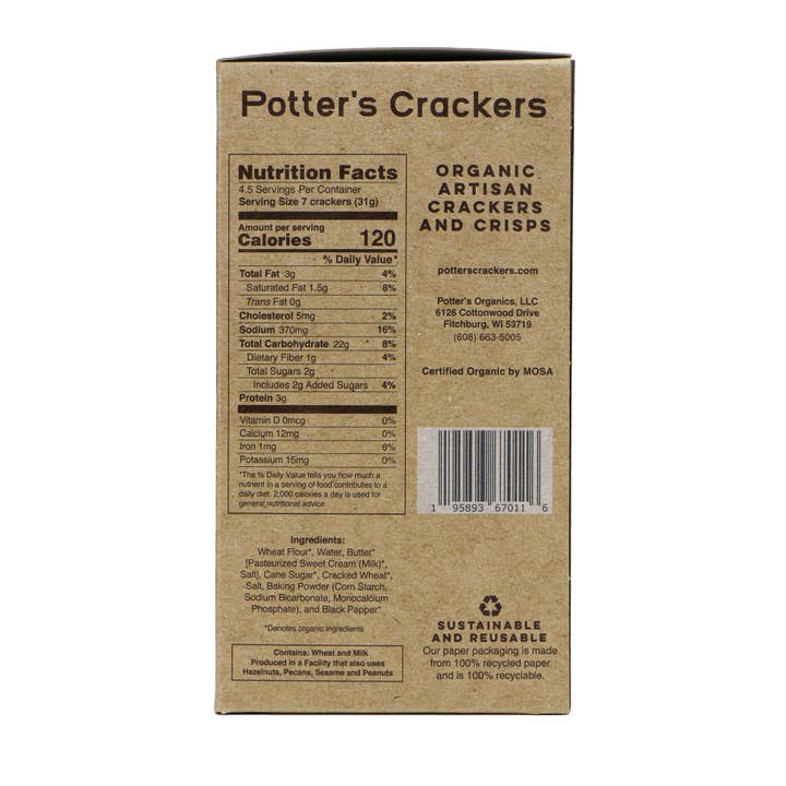 Potter’s Crackers – Engroshandel Kiks – Potter's Crackers Økologiske klassiske hvide kiks - 5 oz