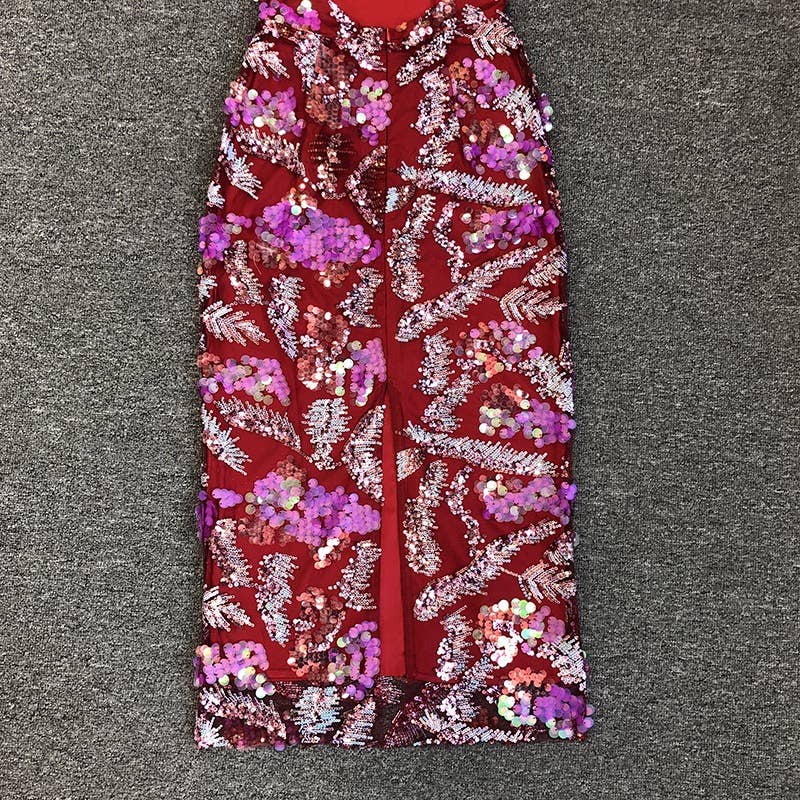 Color as pictures DR546 Vibrant Sequin Floral Embroidered Mesh Halter Dress for wholesale on Faire18