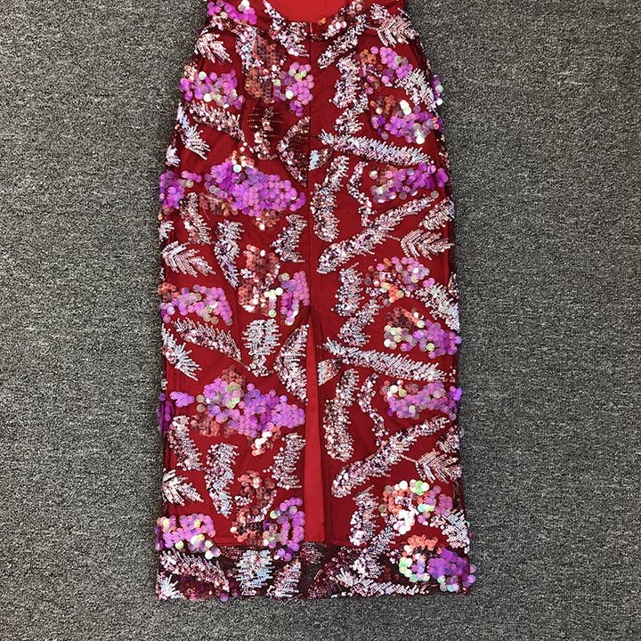 Color as pictures DR546 Vibrant Sequin Floral Embroidered Mesh Halter Dress for wholesale on Faire18