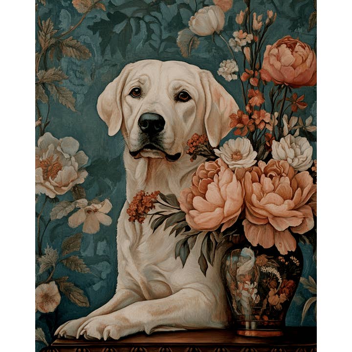 Mowbi - Wholesale Art Print - Floral Labrador Retriever - Pet Dog Still Life Wall Art Prints – 8″x10″ Artwork for 11″x14″ Frame