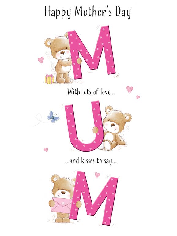 Mother's Day Card, Mum, Bears with letters for wholesale by Piccadilly Greetings