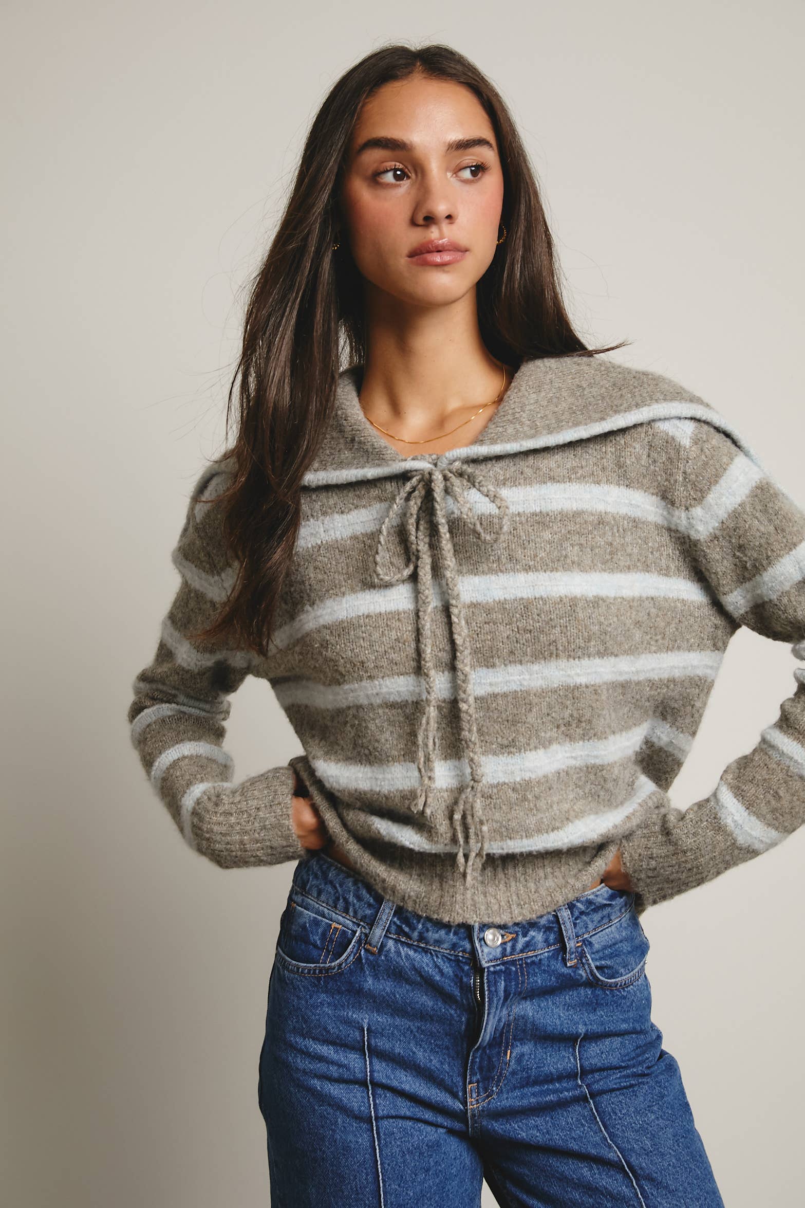 Forte - Wholesale Knit Sweater - Women's - Striped Sailor Collar Knit Sweater FSW001222