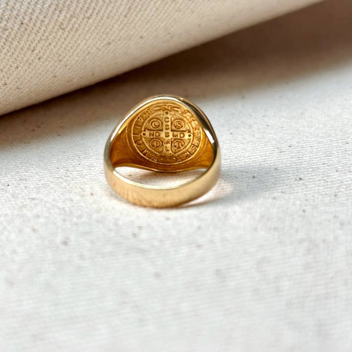 GoldFi - Wholesale Signet Ring - 18k Gold Filled Saint Benedict Signet Ring2