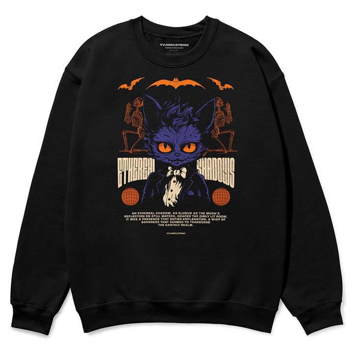 Ethereal Shadows Cat Sweatshirt for wholesale by YUJIN CLOTHING