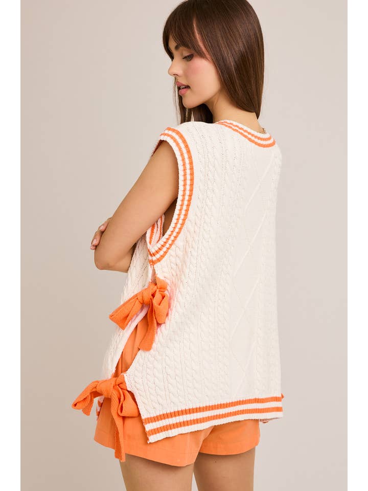 LE LIS - Wholesale Knit Top - Women's - V-NECKLINE KNIT SWEATER TOP WITH TIE BOW ON THE SIDE