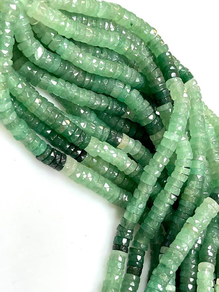 TRIVENI USA INC - Wholesale Beads - Green Aventurine Gemstone Faceted Heishi Disc Beads 7-8mm5