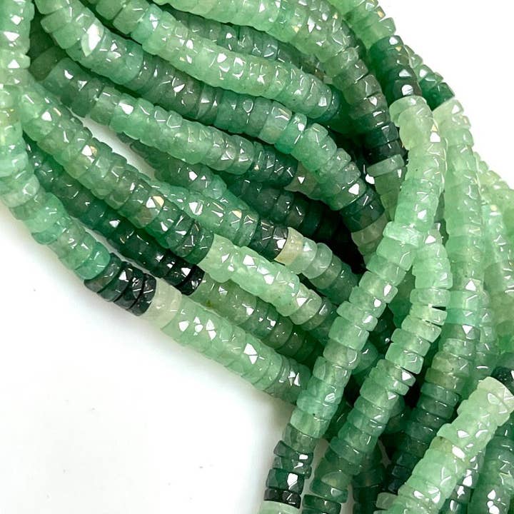 TRIVENI USA INC - Wholesale Beads - Green Aventurine Gemstone Faceted Heishi Disc Beads 7-8mm5