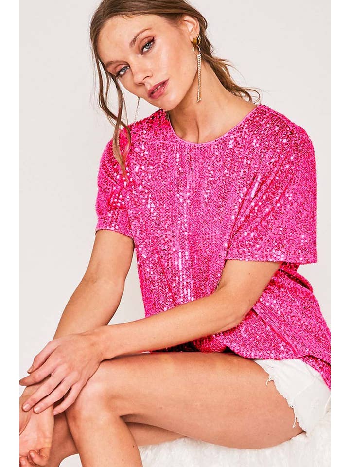 Vine & Love - Wholesale Blouse - Women's - Sequin Short-Sleeve Party Clubwear Blouse VT6010118