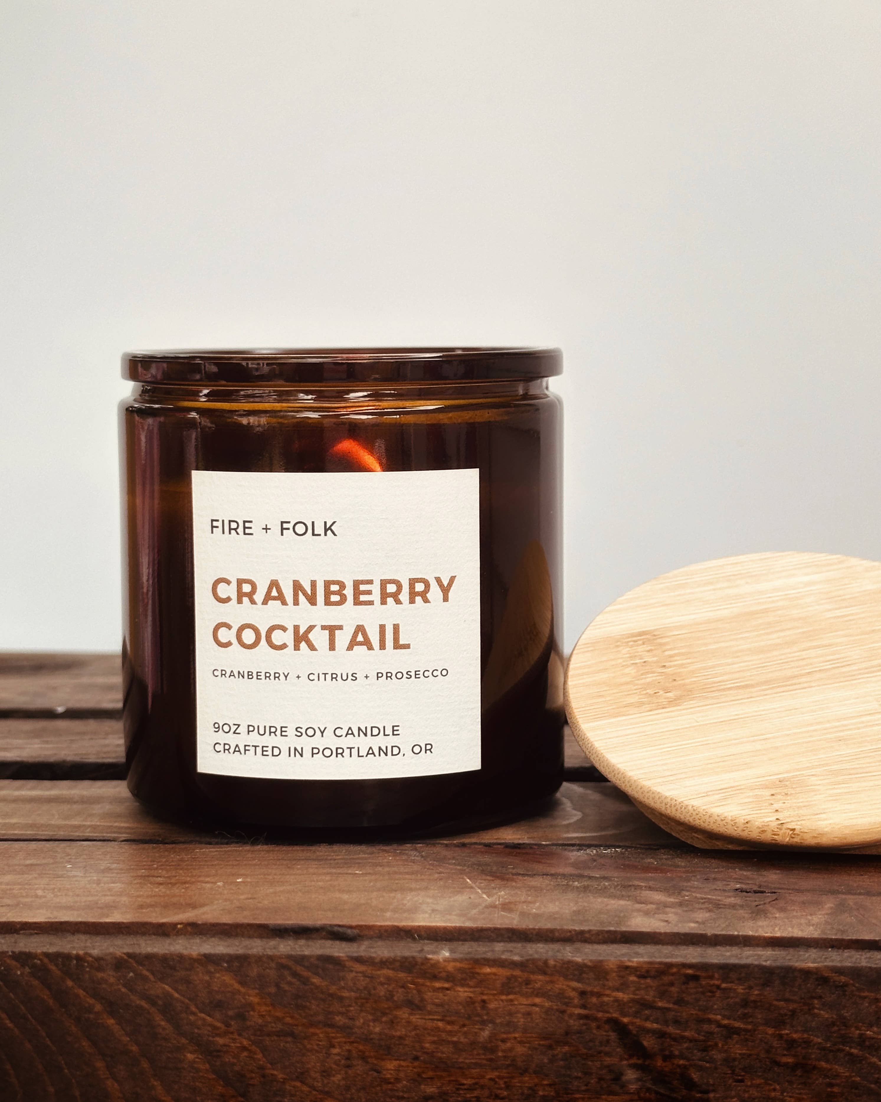 FIRE + FOLK - Wholesale Jar/Filled Candle - Cranberry Cocktail | 9oz Wood Wick Soy Candle