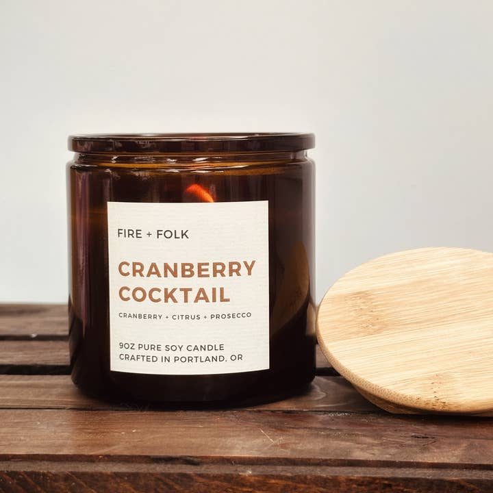 FIRE + FOLK - Wholesale Jar/Filled Candle - Cranberry Cocktail | 9oz Wood Wick Soy Candle0