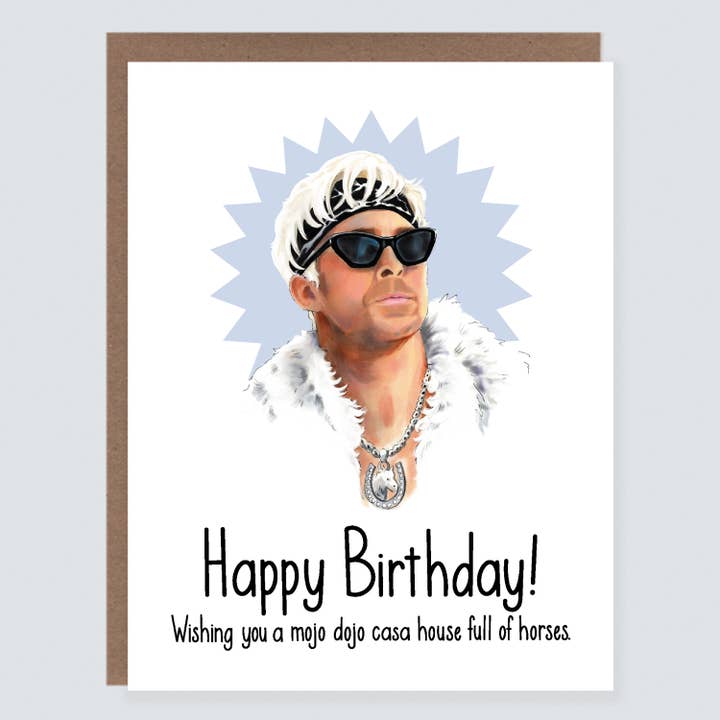Ken Mojo Dojo | Carte d'anniversaire culture pop pour la vente par Morgan Swank Studio
