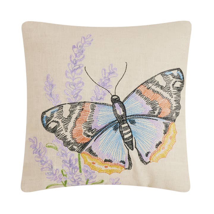 Peking Handicraft - Wholesale Throw/Decorative Pillow - Red Admiral Butterfly Embroidered Pillow