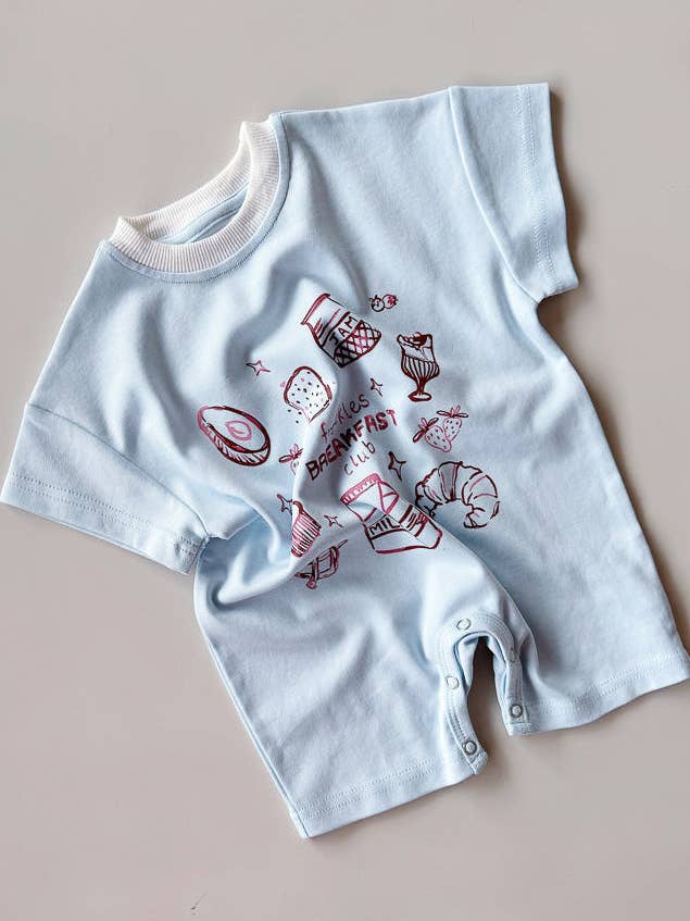 Breakfast Club Romper | Sky for wholesale by FRECKLES the label