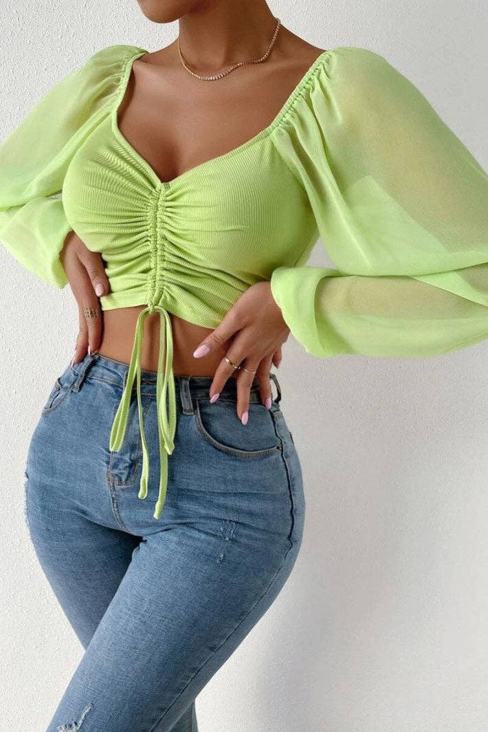 safistyle - Wholesale Blouse - Women's - Ruched Long Sleeve Crop Top7