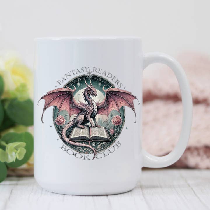 Dragon Fantasy Lezen Boekenclub 450ml Koffiemok voor wholesale door Prairie Chicken Sticker Shop & Gifts