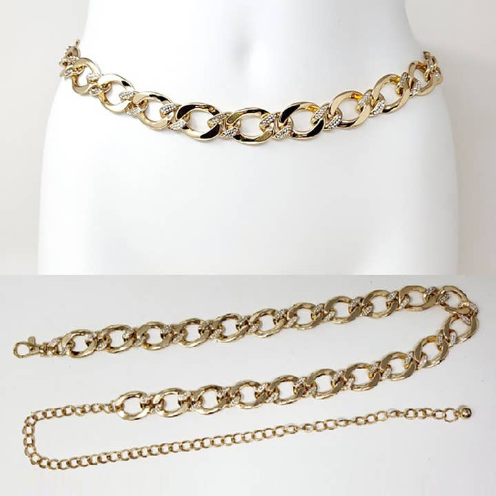 Sensibling Corp. - Wholesale Belt - Women's - Stone Paved Chain Pointed Metal Chain Waist Belt1