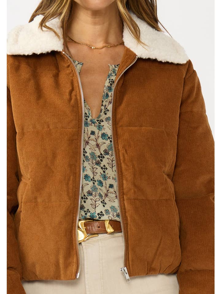 CAMEL Corduroy Puffer Jacket with Sherpa Collar for wholesale on Faire3