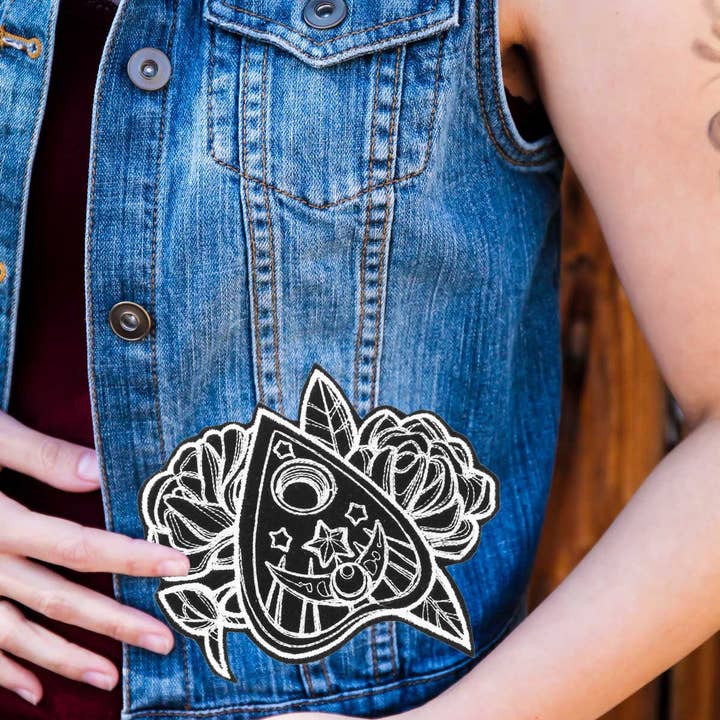 Mystique Ouija Planchette Roses Large Black & White Patch for wholesale by Project Pinup
