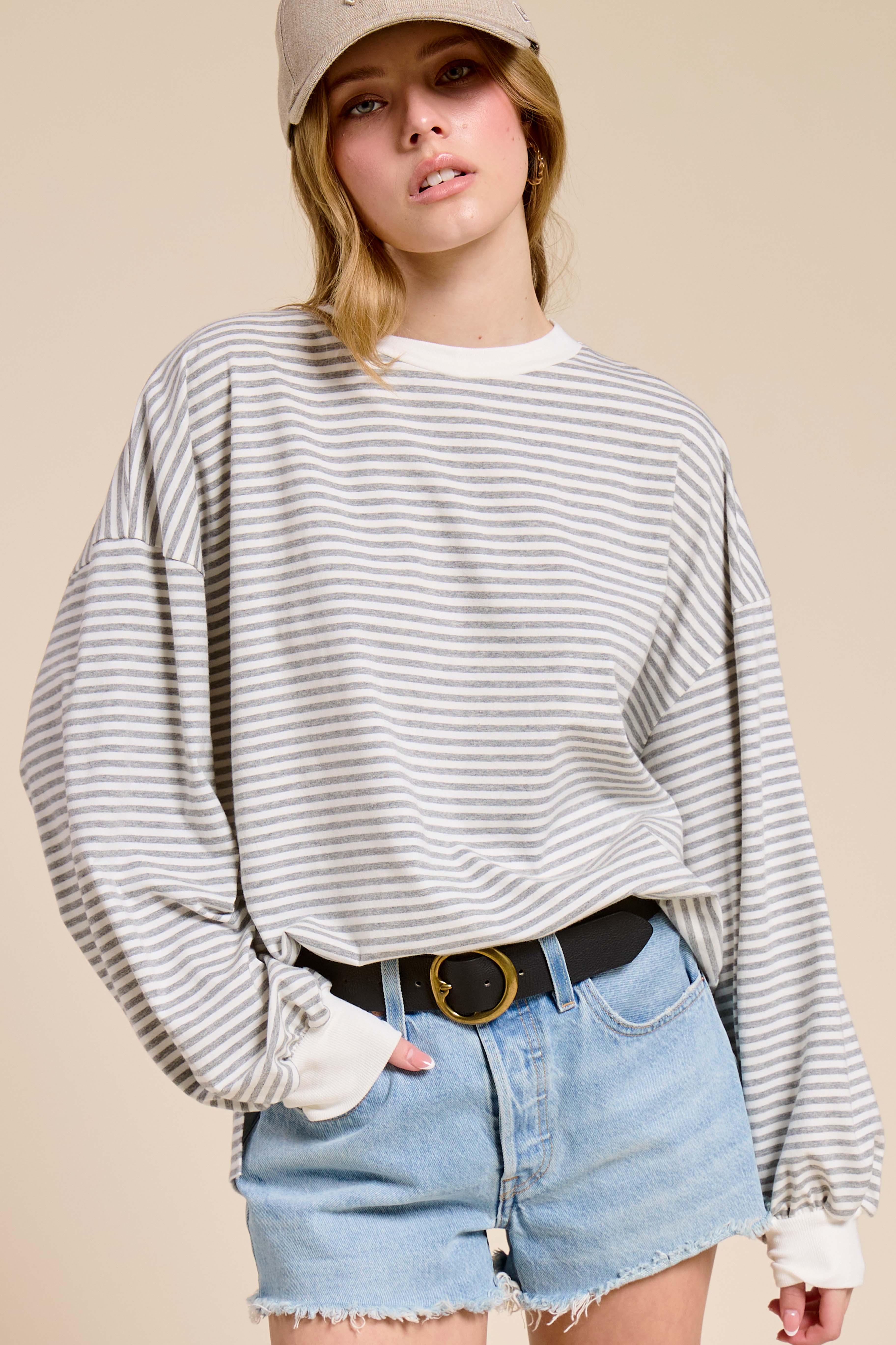 La Miel - Vente Haut en maille – femme - Pull oversize à manches longues rayé45