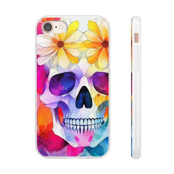 Watercolor Floral Skull Flexi Phone Case for wholesale by Studio 653 Clothing Co