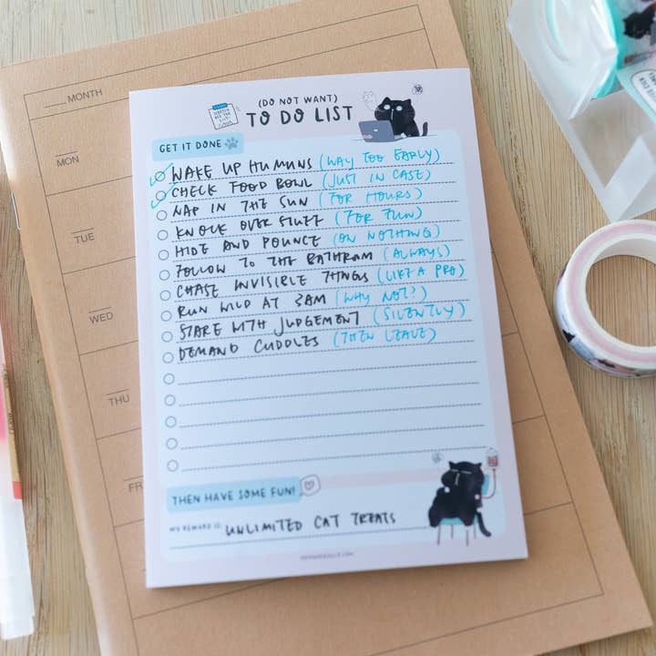 Moonaries illo - Wholesale Notepad - (Do not want) to do list- funny black cat to do list8