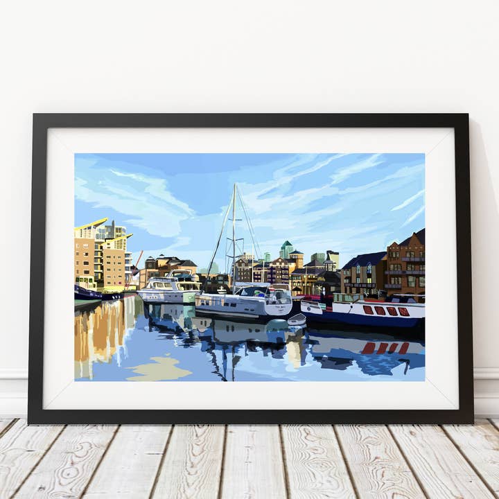 Limehouse Basin Marina, East London Illustration Art Print for wholesale by Tomartacus