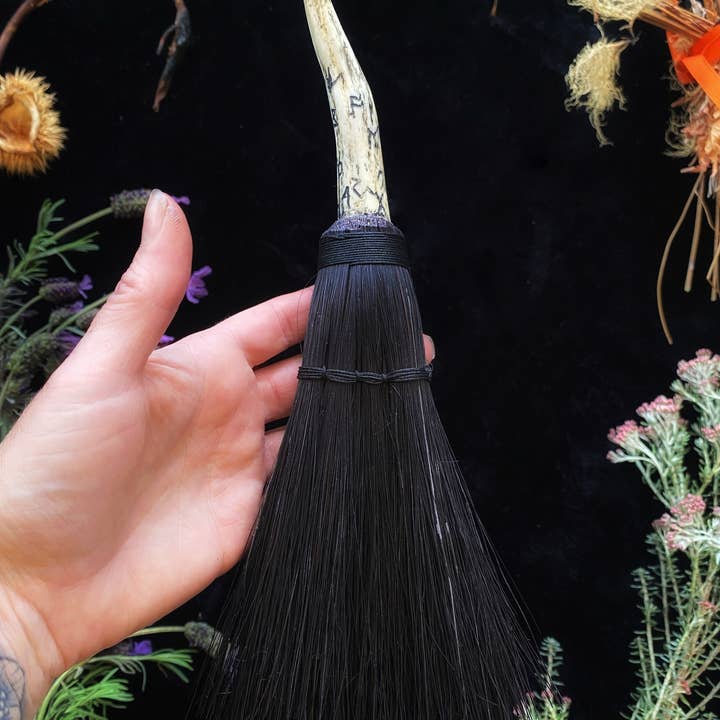 Keven Craft Rituals LLC - Wholesale Meditation Supplies - Hag’s Altar Broom - w/ Naturally Shed Deer Antler
