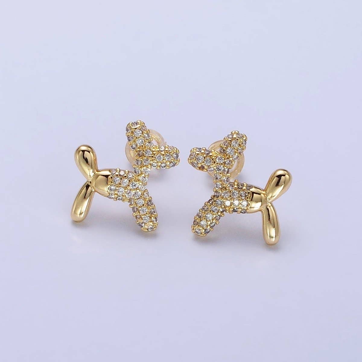 Aim Eternal - Wholesale Stud/Post Earrings - Gold, Silver Dog Balloon Bubble Animal Micro Paved CZ Stud Earrings | AB560 AB5610