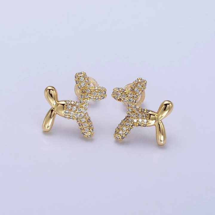 Aim Eternal - Wholesale Stud/Post Earrings - Gold, Silver Dog Balloon Bubble Animal Micro Paved CZ Stud Earrings | AB560 AB561