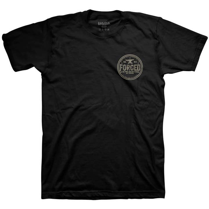 Black Kerusso Christian T-Shirt Forged In Fires for wholesale on Faire