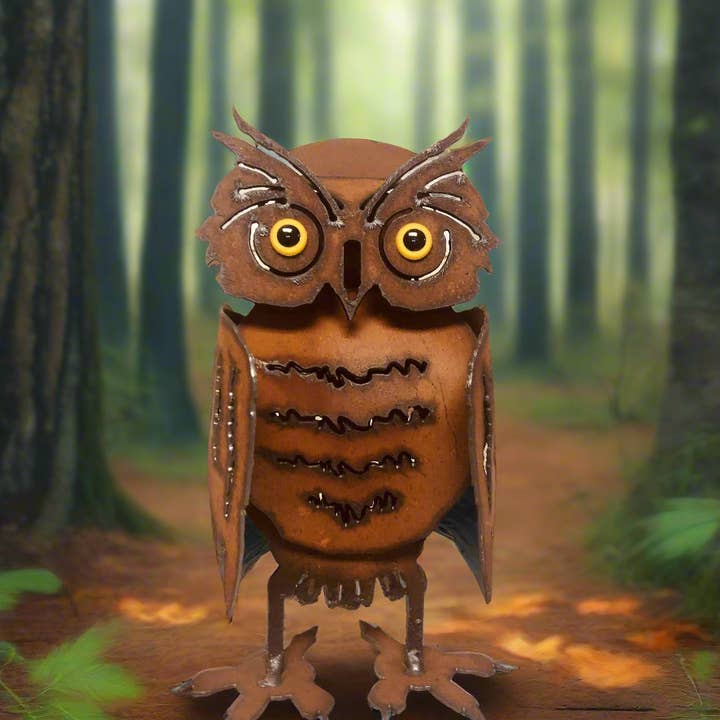 Universal Ironworks USA - Wholesale Sculpture - Owl Small Rustic Garden Sculpture Rusty Yard Art0