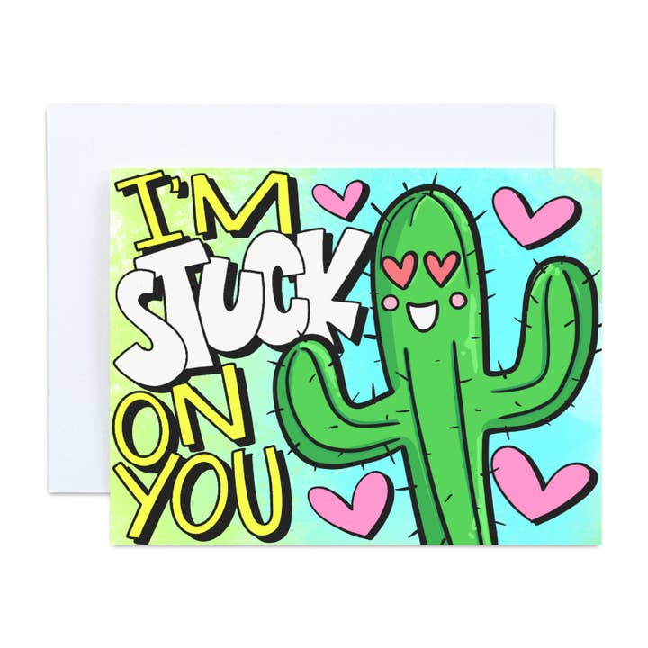 Carte de vœux amusante I'm Stuck on You Cactus Plant, jeu de mots et d'amour pour la vente par Simply Crafty