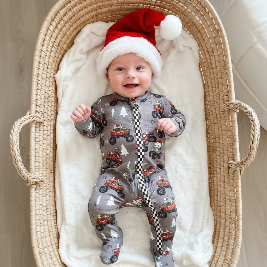 Rufflеѕ & Bоwtіеѕ - Affordable Boys & Girls Clothing - Wholesale Sleepsuit - Baby - Baby Christmas 2025 Pajamas Zippie Sleepers - Monster Truck2